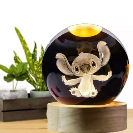 Disney Stitch 3D Crystal Ball Night Light Laser Carving Children Kids Gifts 6CM