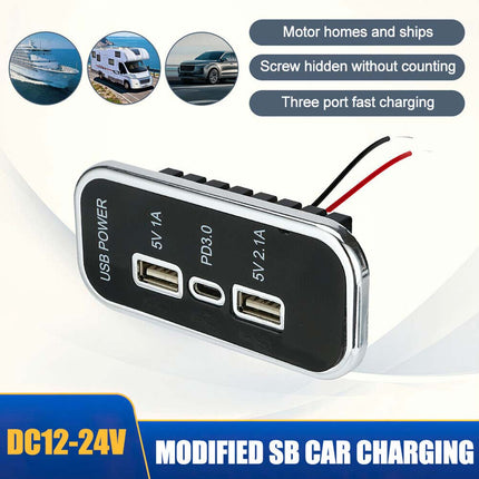 12V-24V Car Charger DUAL USB+PD Adapter Power Socket Charging 3 Ports Panel 36W