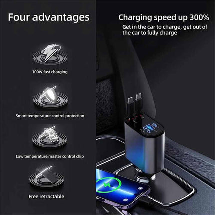 USB Car Charger 4 in 1 Car Charger Adapter Fast Charging with Type C+ For iPhone