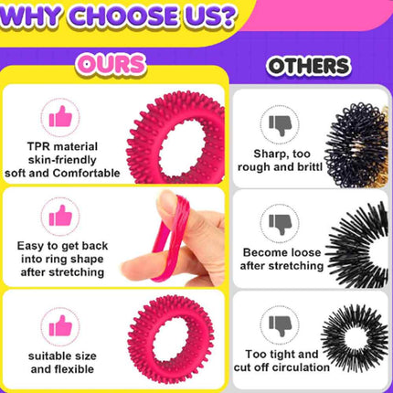 12 Pack Textured Silicone Fidget Sensory Rings with Storage Case & Color Box, Multicolor Stress Relief Toys
