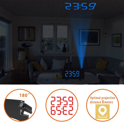 LED Curved Screen Digital Clock, Radio Projection Wake Up Alarm Clock