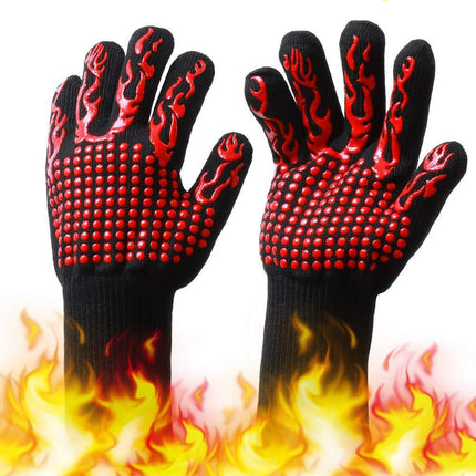 2x1472°F Heat Proof Resistant Oven BBQ Gloves 35cm Kitchen Cooking Silicone Mitt