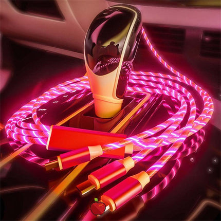 4Pcs 1M LED Flowing Light Charging Cable, 3 in 1 Multi Connector Charger Cord