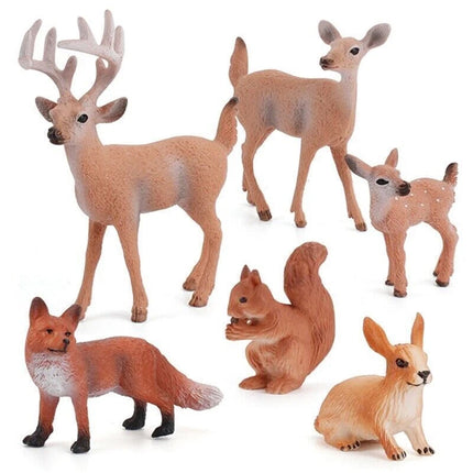6pcs/Set Woodland Animal Figures – Deer Fox Rabbit Squirrel Ornaments