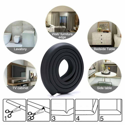 Table Edge Corner Protector Guard Foam Bumper Strip 2M Black Desk Safety Protection