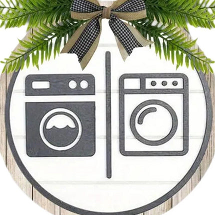 Wooden Laundry Room Hanging Wall Sign Washing Machine Plaque Decor for Bathroom Home