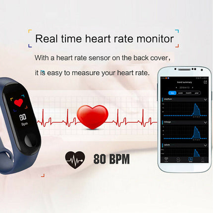 Bluetooth Smart Bracelet Fitbit Style Heart Rate Monitor Watch Pedometer Tracker