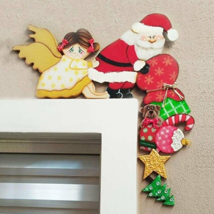 Home Decoration Christmas Door Frame Wooden Adornment Elk Santa Claus  Props