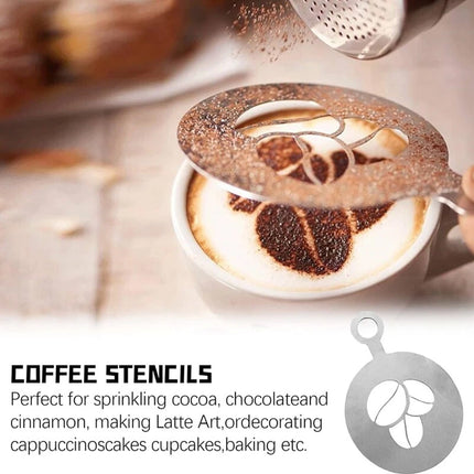 4 Stainless Steel Coffee Stencil Templates (for Cappuccino & Latte) – Compatible with Coffee Dusters