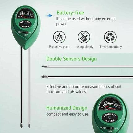 3 in 1 Soil PH Tester Moisture Sunlight Light Test Meter for Garden Plant Lawn