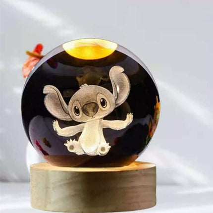 Disney Stitch 3D Crystal Ball Night Light Laser Carving Children Kids Gifts 6CM