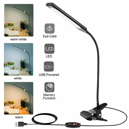 USB Clip On Desk Lamp Flexible Clamp Reading Light LED Bed Table Bedside Night