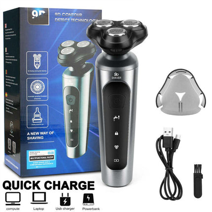 Mens Electric Shaver Cordless Razor Wet Dry Rechargeable Rotary USB Charging