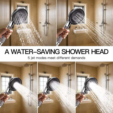 Deluxe 5 IN 1 Filtered Shower Head High Pressure 5 Modes Hard Water Mineral Bead