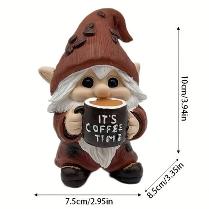 Outdoor Resin Gnome Ornament Coffee Time Figurine Gnome Figurine Garden Decor