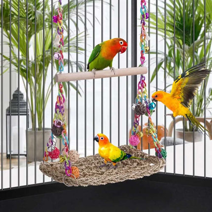 Parrot Hammock Swing Toy with Colourful Chain Double Swing for Bird Cage Play