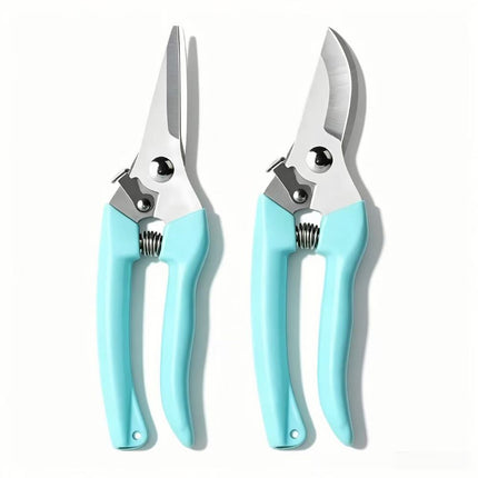 2Pcs Stainless Steel Garden Shears Straight & Curved Blades Pruning Scissors Set
