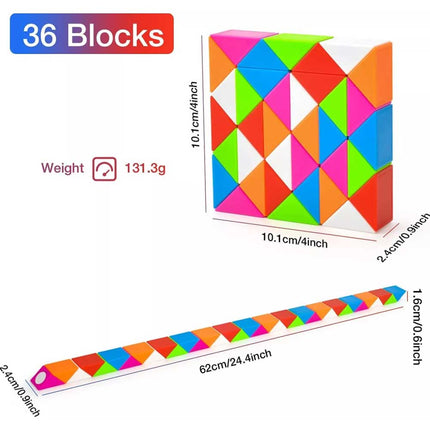 Magic Snake, 36 Blocks Snake Puzzle, Twisty Magic Ruler, Brain Teaser Toy