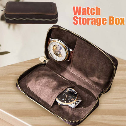 Portable Zipper Watch Storage Leather Case