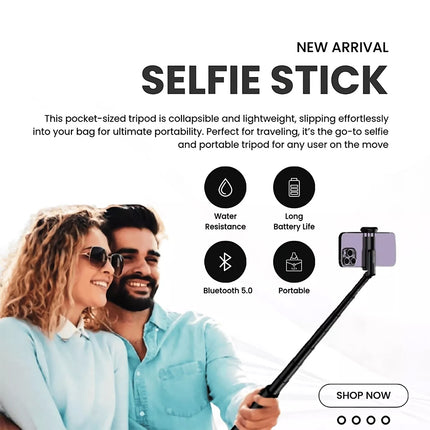 Selfie Stick Tripod 72" | 360° Rotation, Remote, Cold Shoe Mount Phone stand