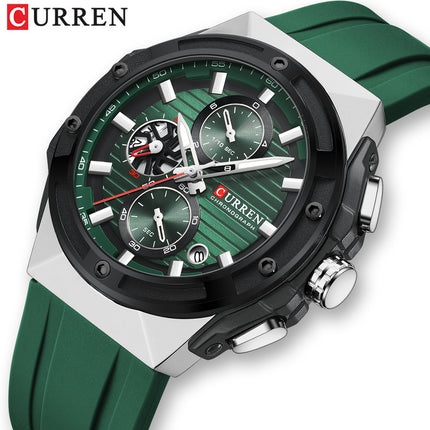 Men's Military Style Wristwatch, Calendar Display Silicone Strap Sports Watch for Boys 8462