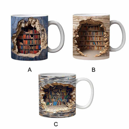 3D Bookshelf Mug-Library Book Shelf Mugs, Book Lover Ceramic Mug Xmas Gift