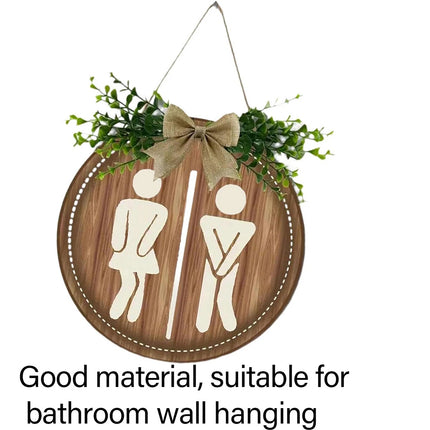 Rustic Round Wooden Toilet Sign 23CM Hanging Gender Door Plaque Bathroom Wall Home Decor