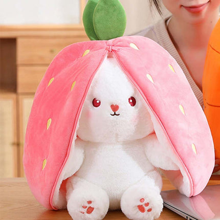Cute Soft Strawberry Bunny Plush Toy 18cm Rabbit Stuffed Animal Hide-and-Seek Doll Gift