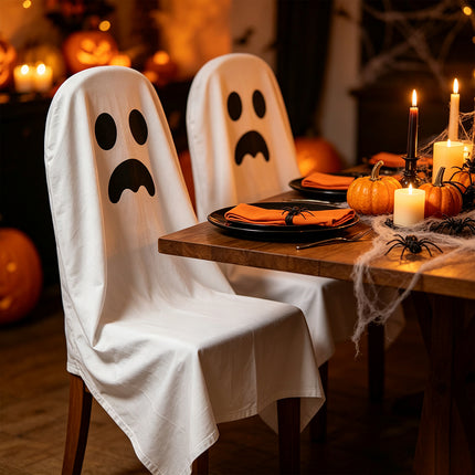 Halloween Dining Chair Cover, Skull Pattern Seat Protector, 120x200cm