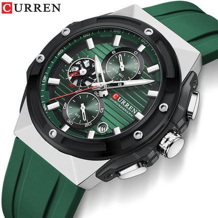 Men's Sports Quartz Wrist Watch with Calendar, Silicone Strap Casual Male Daily Watch