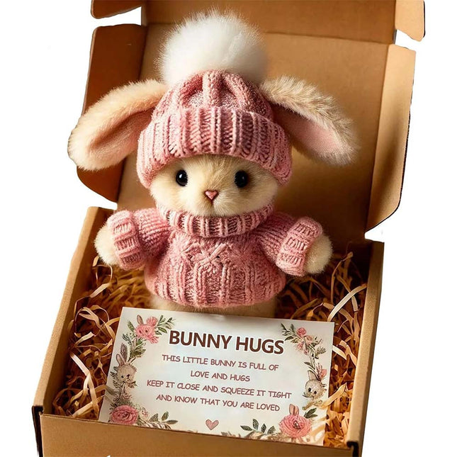 Cute Pink Mini Bunny Easter Gift Card with Mini Rabbit in Box