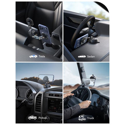 Magnetic Car Phone Mount Foldable Dashboard Holder with Suction Cup Base