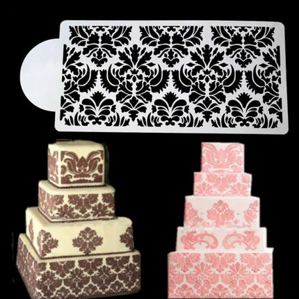 2x Side Fondant Damask Decor Lace Baking Tool Mould Flower Border Cake Stencil