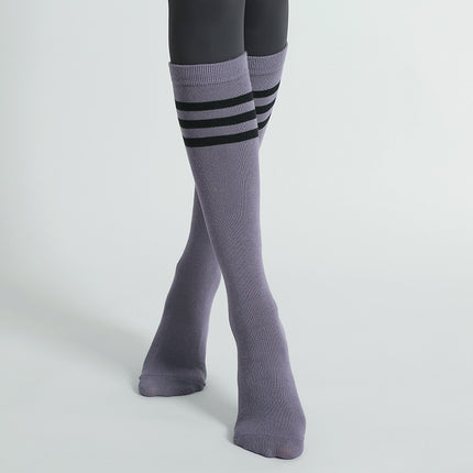 Women's Mid-Calf Striped Yoga Socks, Non-Slip for Indoor Floor Workout