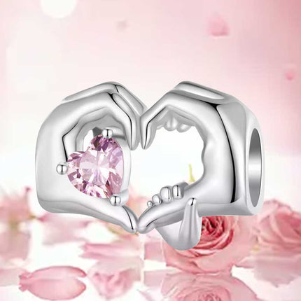 Family Love Hands Heart Charm For European Bracelets S925 Sterling Silver