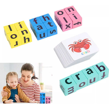 16Bricks Wooden Crossword Puzzles Montessori English Words Spelling Game Educational Toys