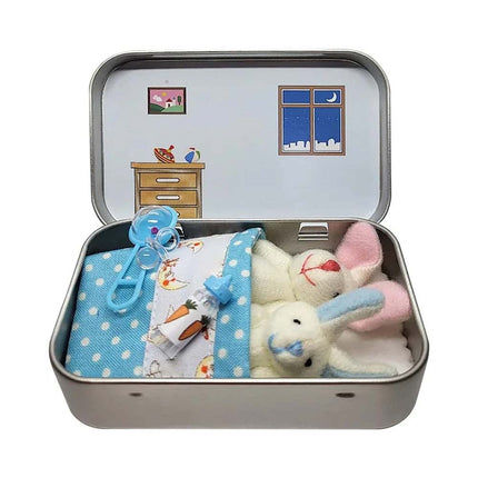 2 Pack Easter Bunny Plush Toys in Tin Box Pocket Hug Ornament Gift