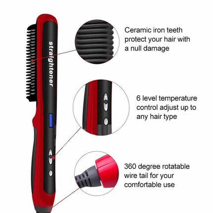 LCD Electric Quick Heated Beard Straightener Brush Hair Comb Curling Curler Show