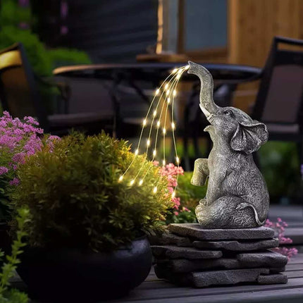 Elephant Statue Solar Light Garden Decor Resin Figurine Solar Powered Yard Patio