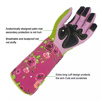 Ladies Long Sleeve Gardening Gloves - Thorn Proof Leather Gauntlet Garden