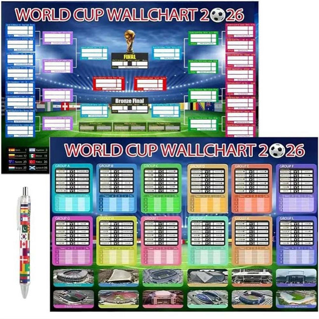 2 Pack 2026 Football Match Schedule Wall Chart Posters 58 x 87 cm
