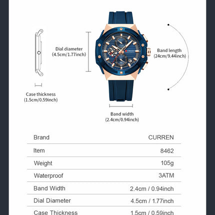 Men's Sports Quartz Wrist Watch with Calendar, Silicone Strap Casual Male Daily Watch