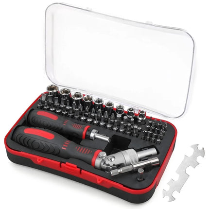 61-Piece Screwdriver Bit & Socket Set: 1/4-Inch Hex & Torx Bits, Plus Right-Angle Ratchet