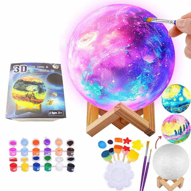 Kids Gift Set Electronic Sound Plush Cat DIY Paint 3D Moon Lamp for Boys Girls 3-12 Years