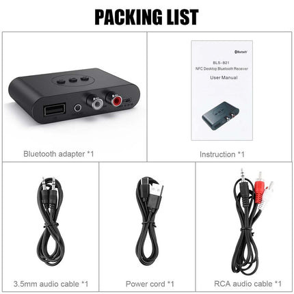 NFC Bluetooth 5.0 Wireless Receiver 3.5mm AUX to 2 RCA Audio Stereo Adapter