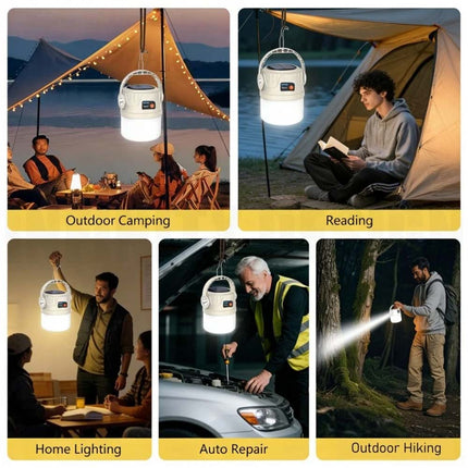 Solar Camping Lantern Flashlight LED USB Rechargeable Tent Lamp Portable Outdoor Lighting