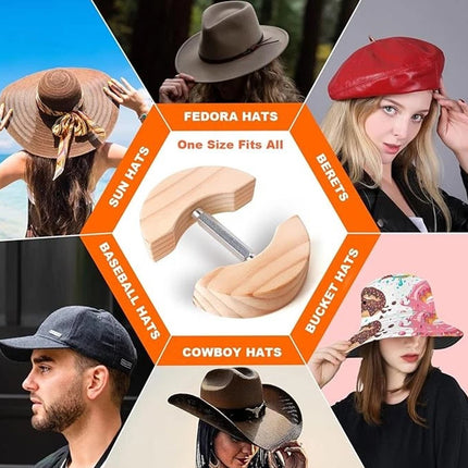 Hat Stretcher Adjustable Wooden Hat Extender for Fitted Hats Size 7.5" to 9.8"