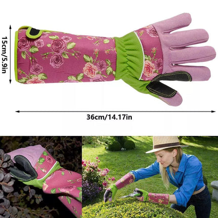 Ladies Long Sleeve Gardening Gloves - Thorn Proof Leather Gauntlet Garden