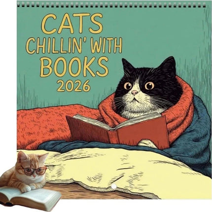 Cats Chillin' with Books Wall Calendar 2026 Cat-Themed Illustrations Planner