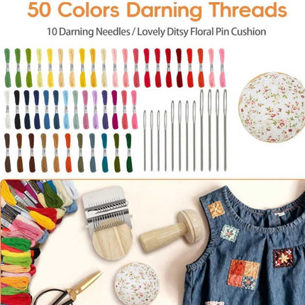 Mini Darning Loom & Mushroom Knit Patch Kit – DIY Weaving Repair Tools for Handcraft